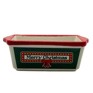 AC Moore Merry Christmas Small Ceramic Casserole Baker Nostalgic Holiday Kitchen